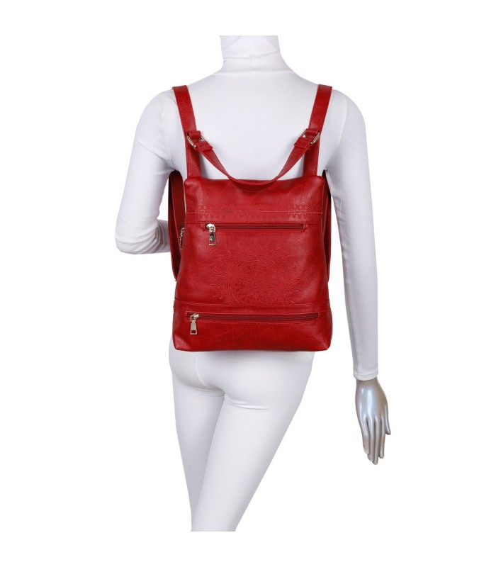 T11148 - Mochila convertible en bolso con bolsillos frontales y bordado de mandala