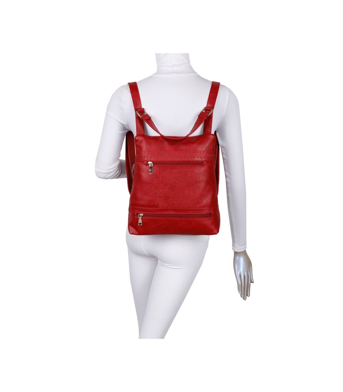 T11148 - Mochila convertible en bolso con bolsillos frontales y bordado de mandala