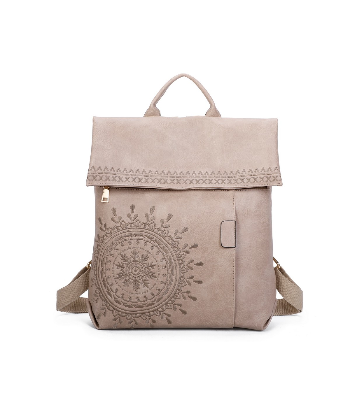 T11145 - Mochila con mandala bordado y cierre de botón imantado