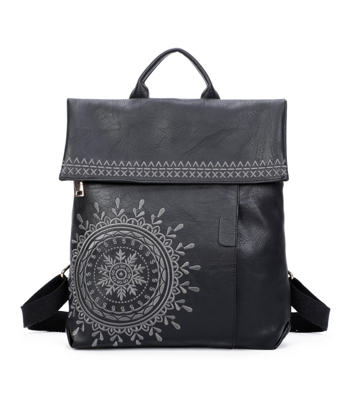 T11145 - Mochila con mandala bordado y cierre de botón imantado