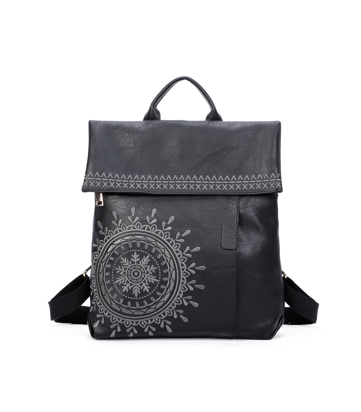 T11145 - Mochila con mandala bordado y cierre de botón imantado