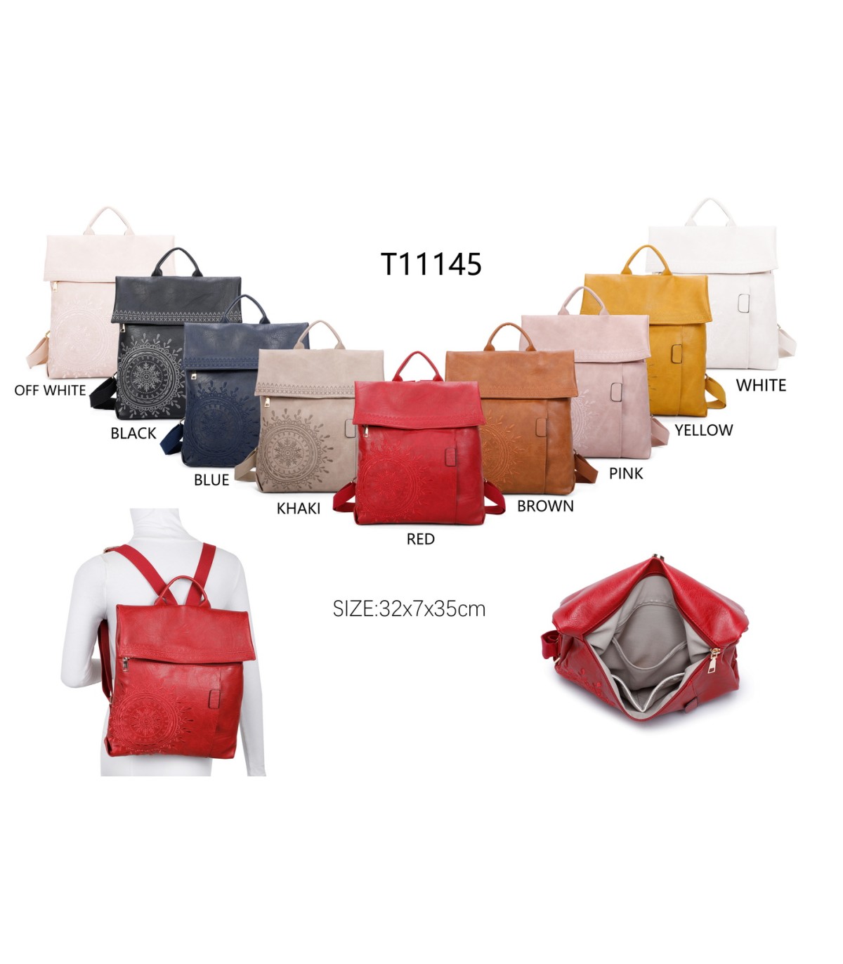 T11145 - Mochila con mandala bordado y cierre de botón imantado