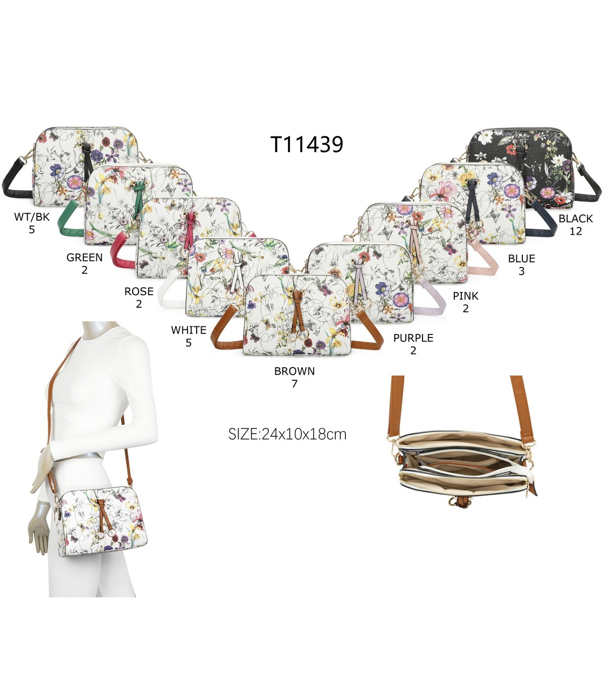 T11439 - Bolso bandolera con flores estampadas
