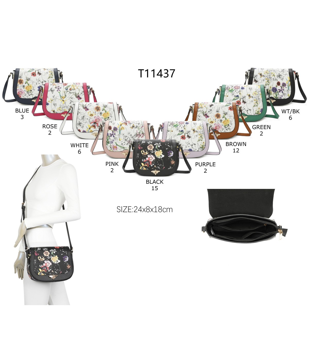 T11437 - Bolso bandolera con estilo floral y bandolera a juego