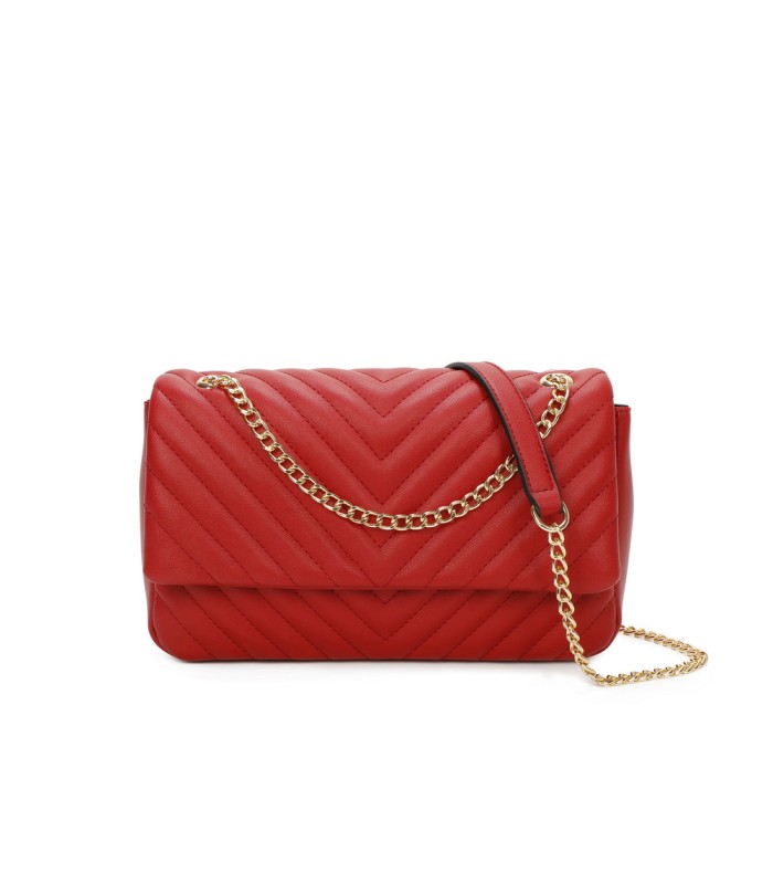 T11481 - Bolso estilo baguette con cierre imantado y efecto rayado