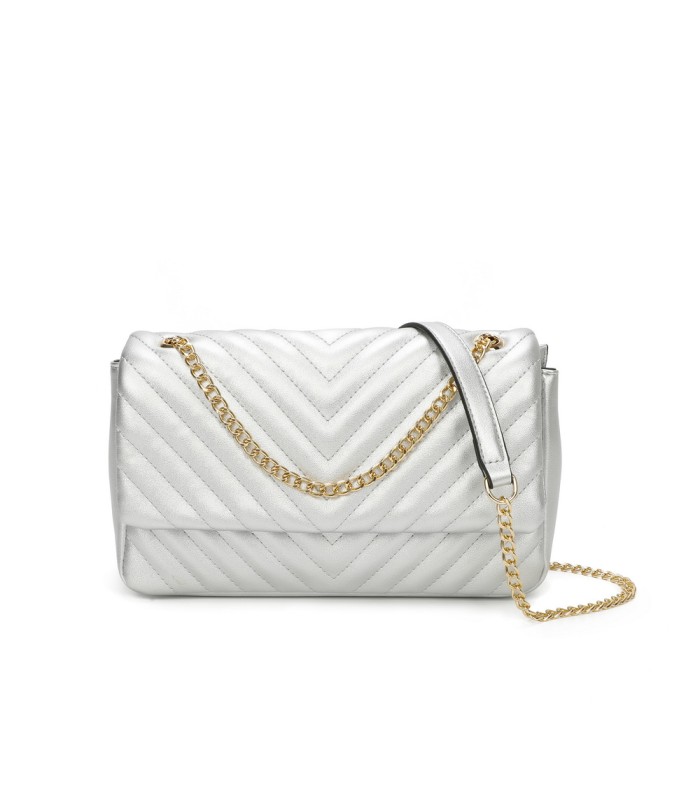 T11481 - Bolso estilo baguette con cierre imantado y efecto rayado