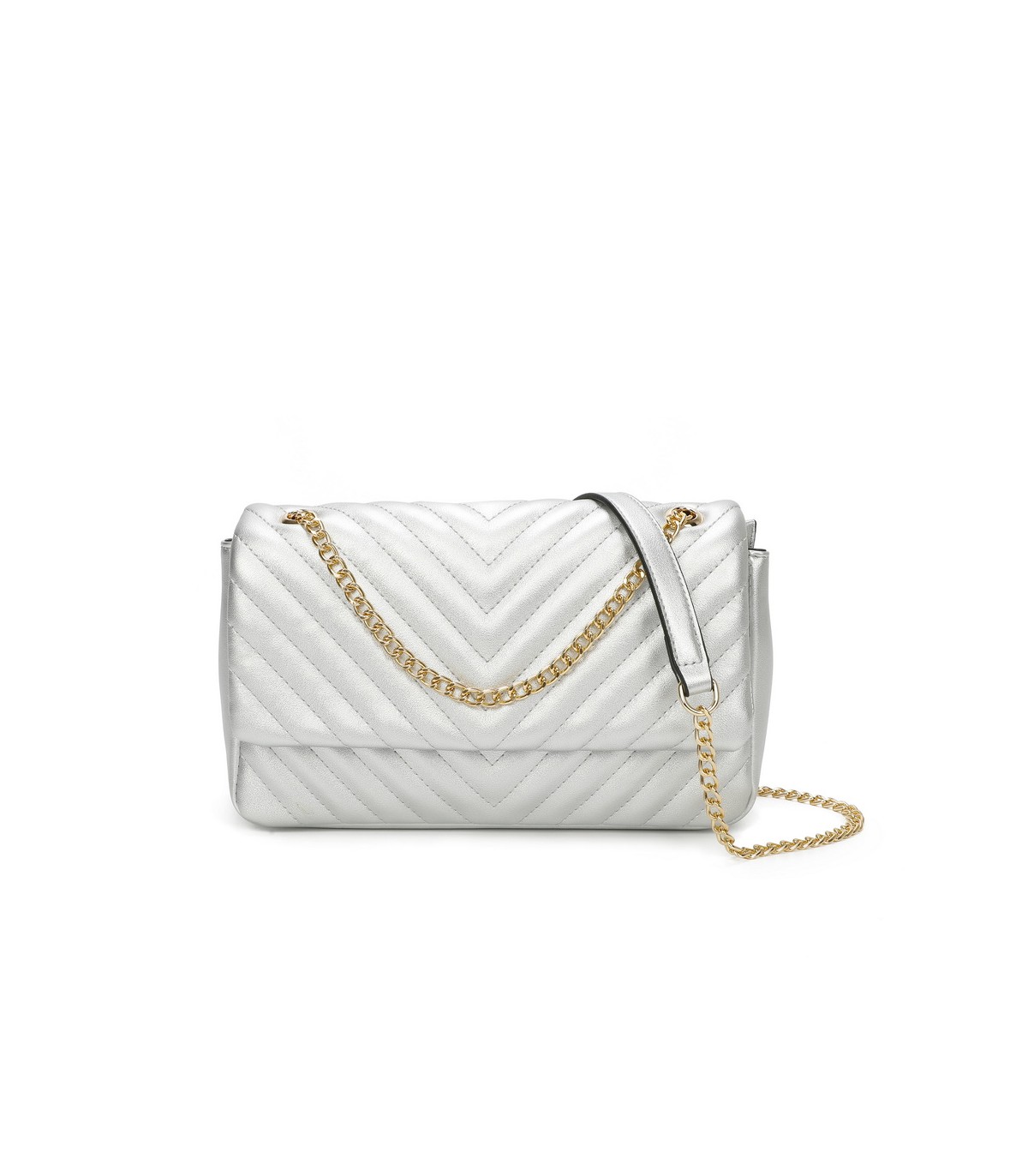 T11481 - Bolso estilo baguette con cierre imantado y efecto rayado