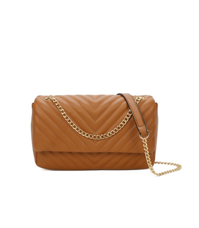 T11481 - Bolso estilo baguette con cierre imantado y efecto rayado
