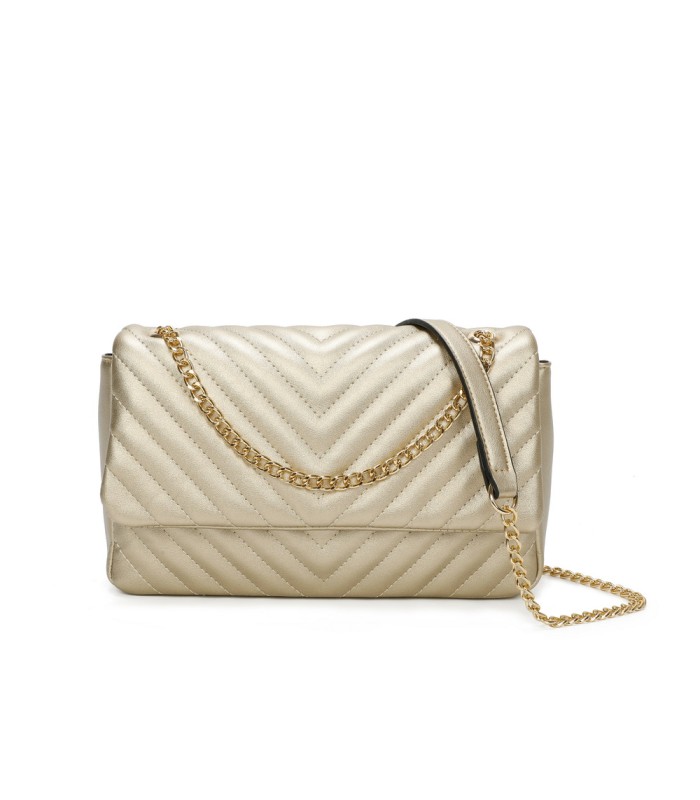 T11481 - Bolso estilo baguette con cierre imantado y efecto rayado