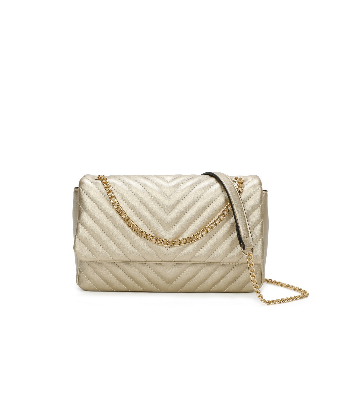 T11481 - Bolso estilo baguette con cierre imantado y efecto rayado