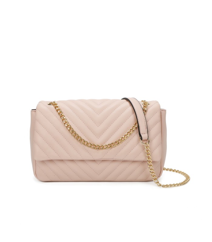 T11481 - Bolso estilo baguette con cierre imantado y efecto rayado