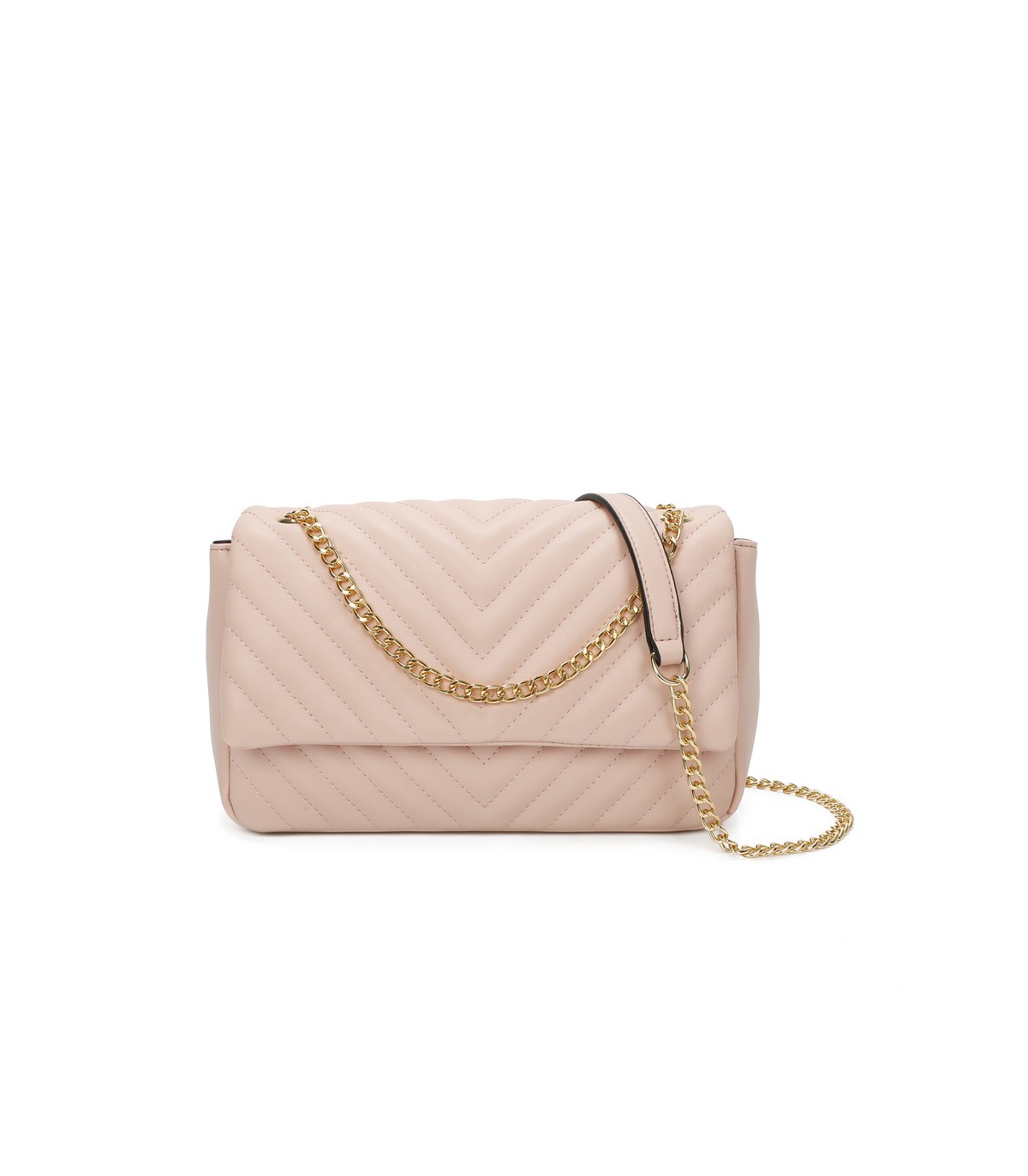 T11481 - Bolso estilo baguette con cierre imantado y efecto rayado