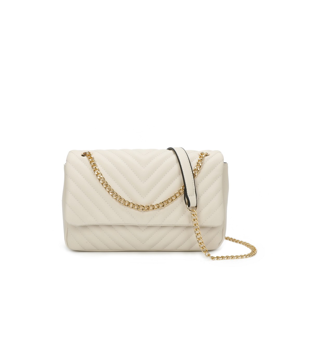 T11481 - Bolso estilo baguette con cierre imantado y efecto rayado