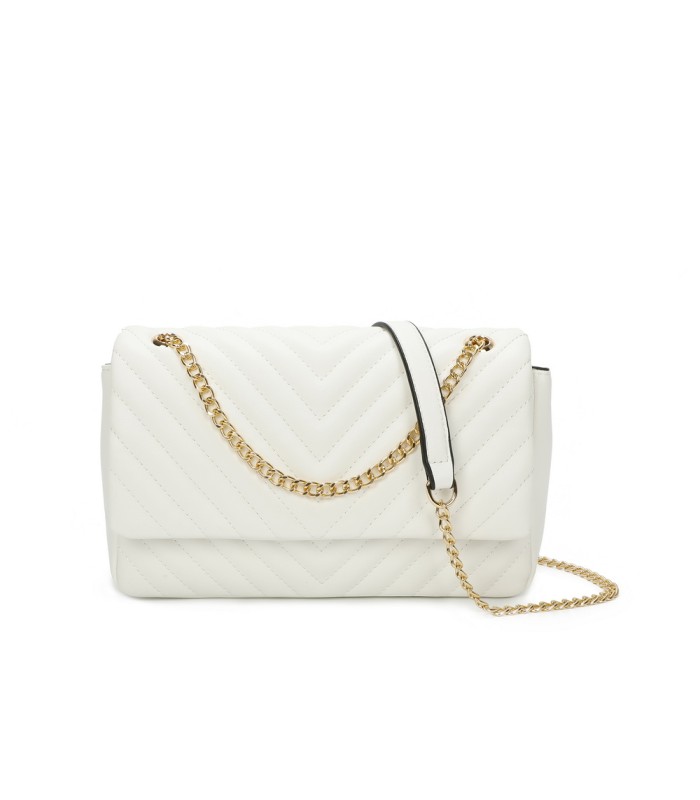 T11481 - Bolso estilo baguette con cierre imantado y efecto rayado