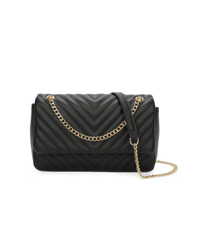 T11481 - Bolso estilo baguette con cierre imantado y efecto rayado