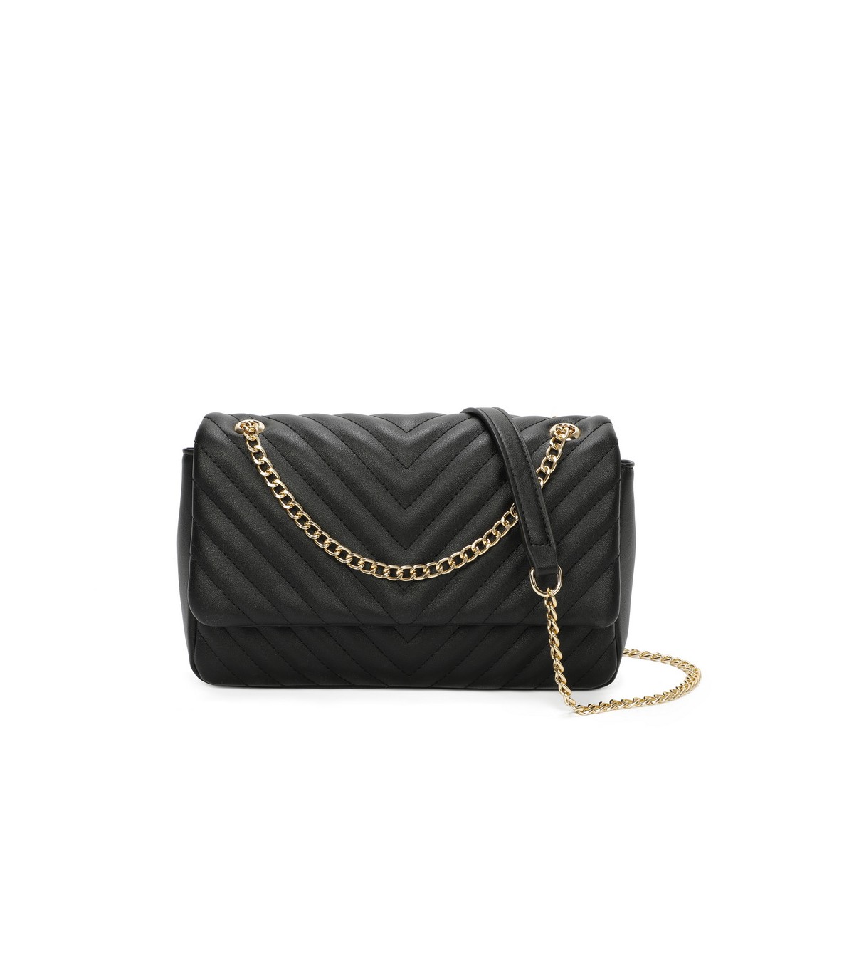 T11481 - Bolso estilo baguette con cierre imantado y efecto rayado