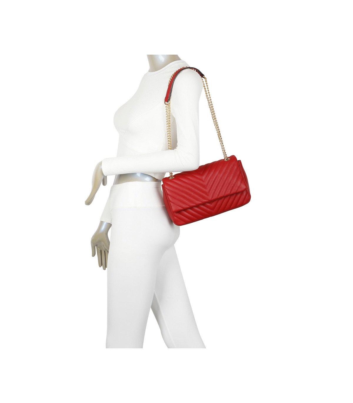 T11481 - Bolso estilo baguette con cierre imantado y efecto rayado