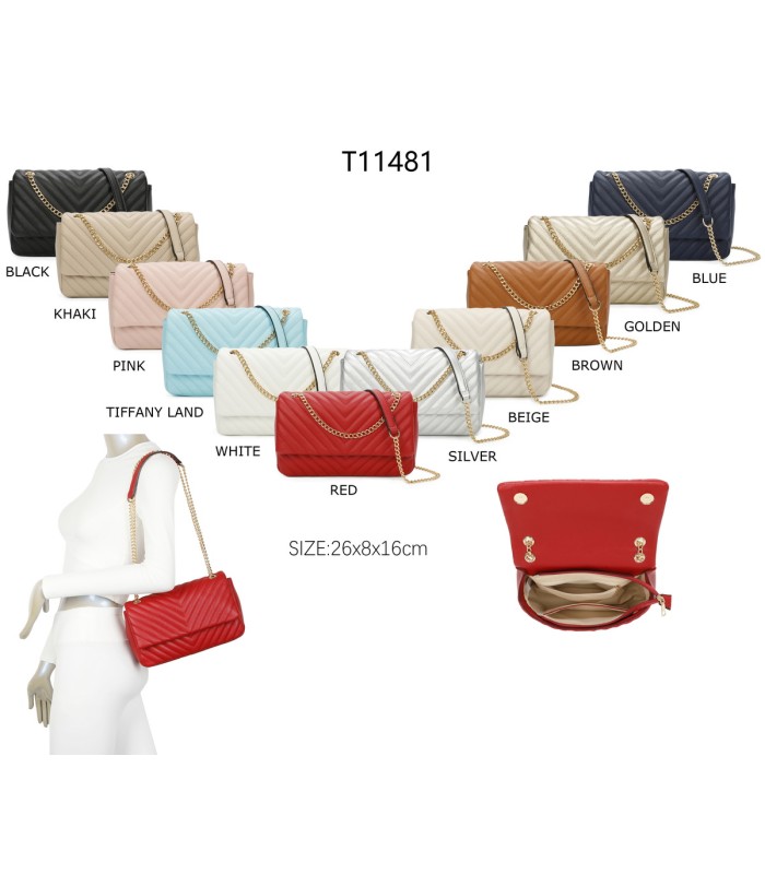 T11481 - Bolso estilo baguette con cierre imantado y efecto rayado