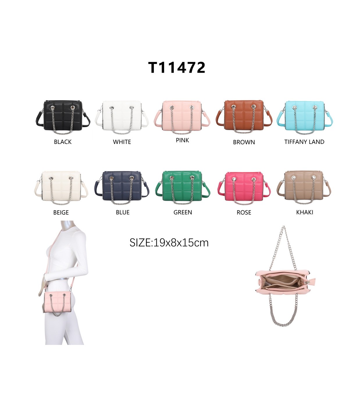 T11472 - Bolso bandolera con asa de cadena plateada