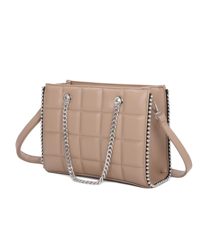 T11471 - Bolso rectangular de asa plateada y bandolera con textura de cuadros