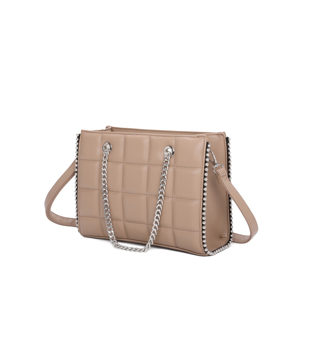 T11471 - Bolso rectangular de asa plateada y bandolera con textura de cuadros