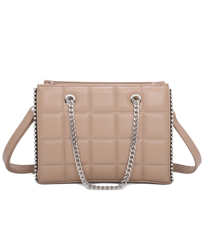 T11471 - Bolso rectangular de asa plateada y bandolera con textura de cuadros