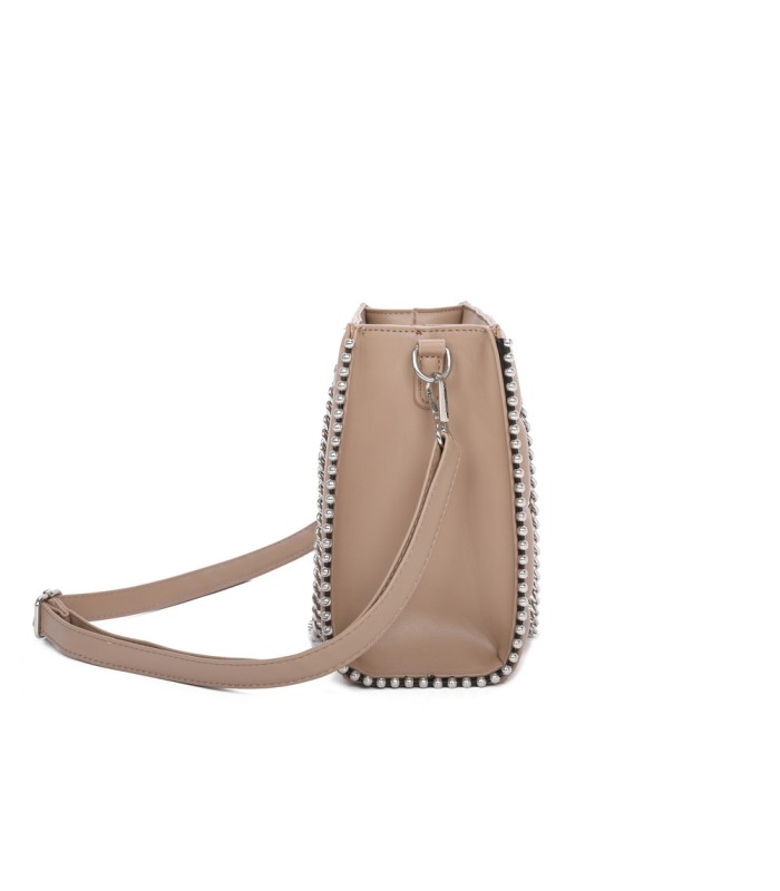 T11471 - Bolso rectangular de asa plateada y bandolera con textura de cuadros
