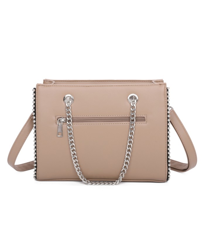 T11471 - Bolso rectangular de asa plateada y bandolera con textura de cuadros