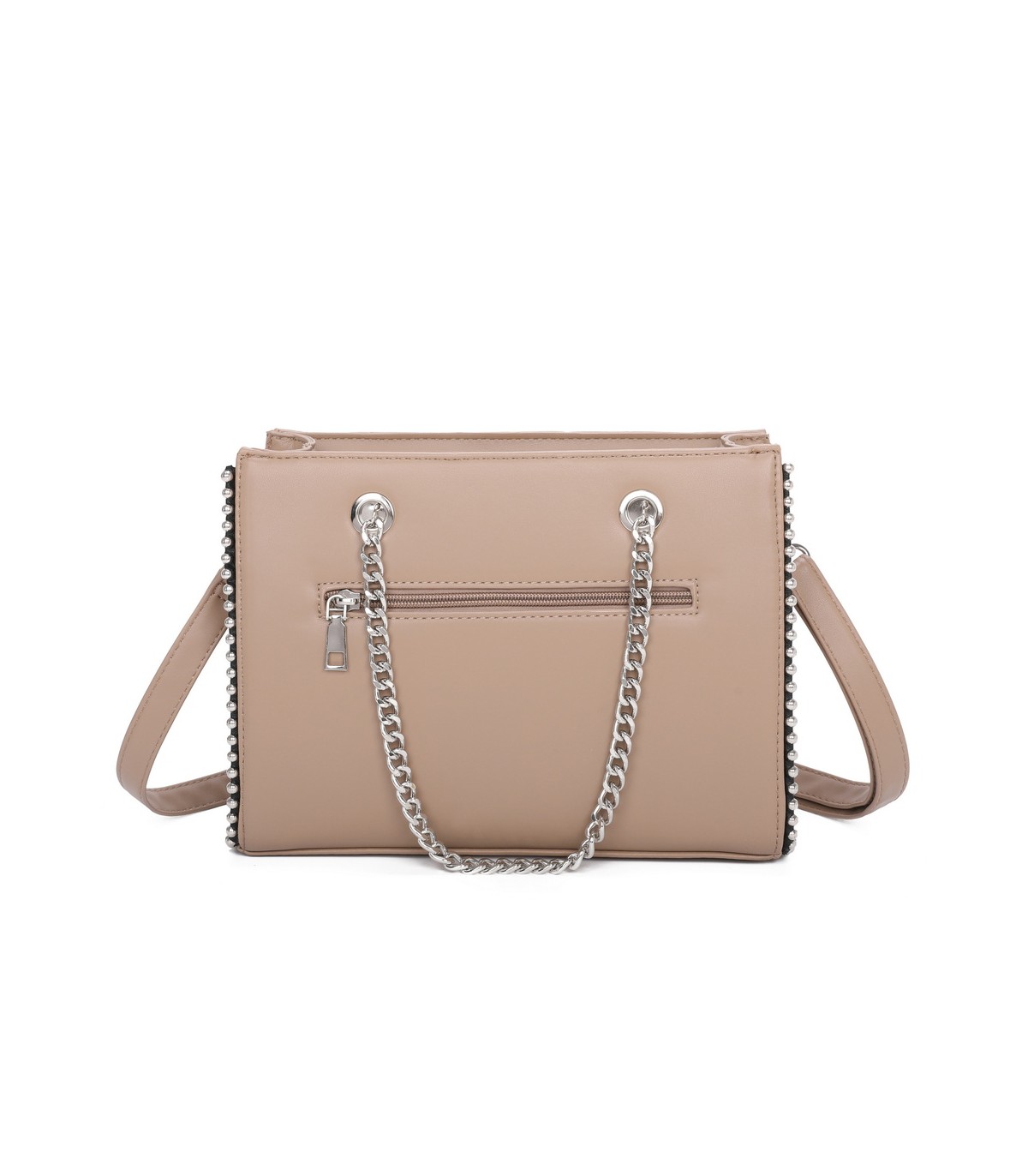 T11471 - Bolso rectangular de asa plateada y bandolera con textura de cuadros