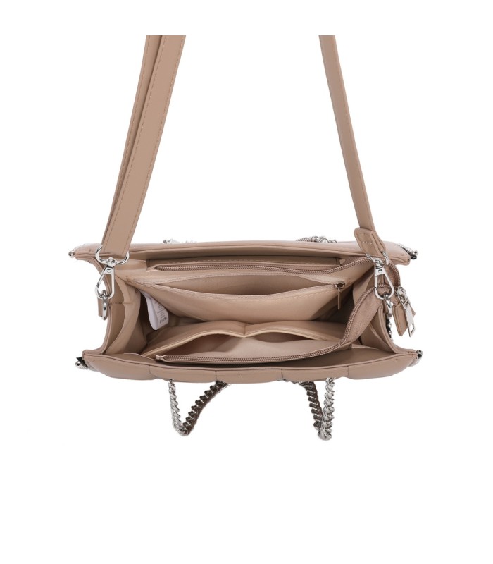 T11471 - Bolso rectangular de asa plateada y bandolera con textura de cuadros