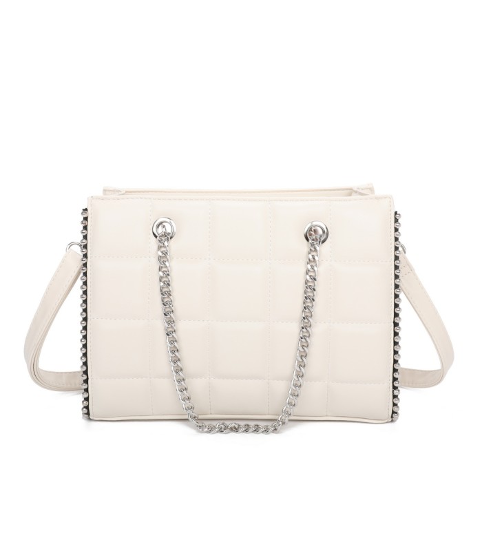 T11471 - Bolso rectangular de asa plateada y bandolera con textura de cuadros