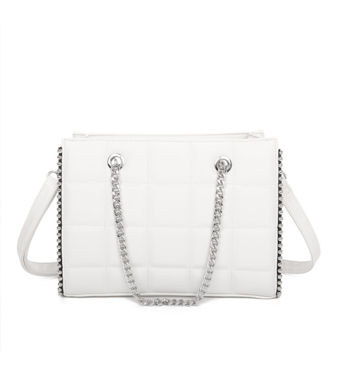 T11471 - Bolso rectangular de asa plateada y bandolera con textura de cuadros