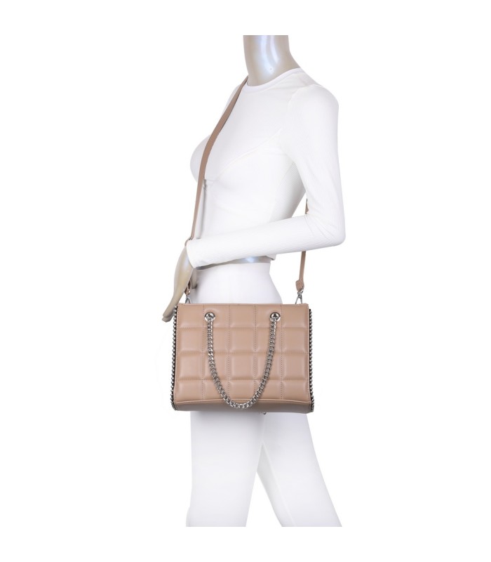 T11471 - Bolso rectangular de asa plateada y bandolera con textura de cuadros