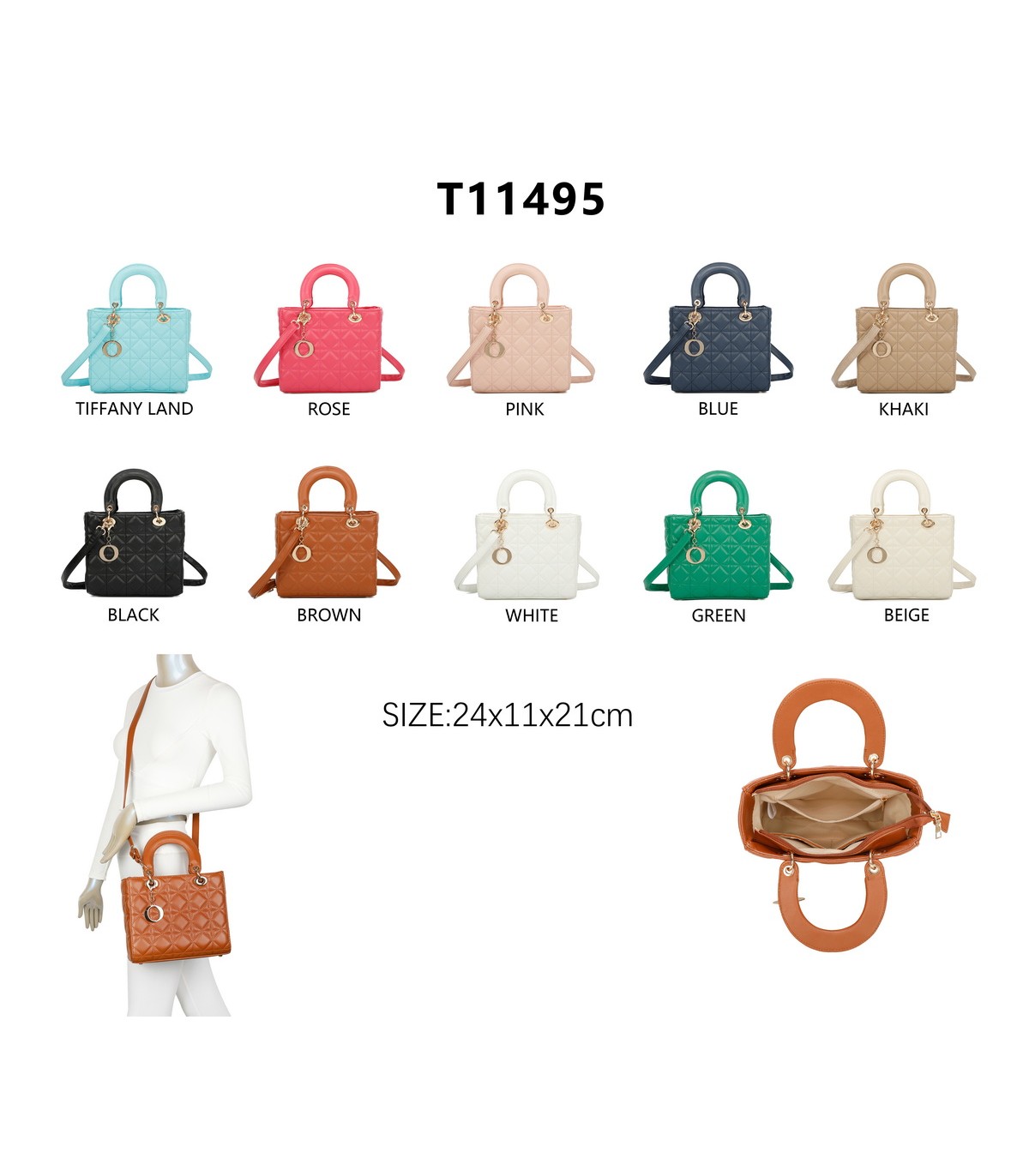 T11495 - Bolso bandolera con asa grande y motivos geométricos