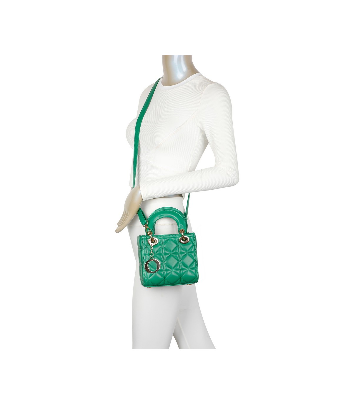 T11494 - Bolso cuadrado con asa grande y colgante O de adorno