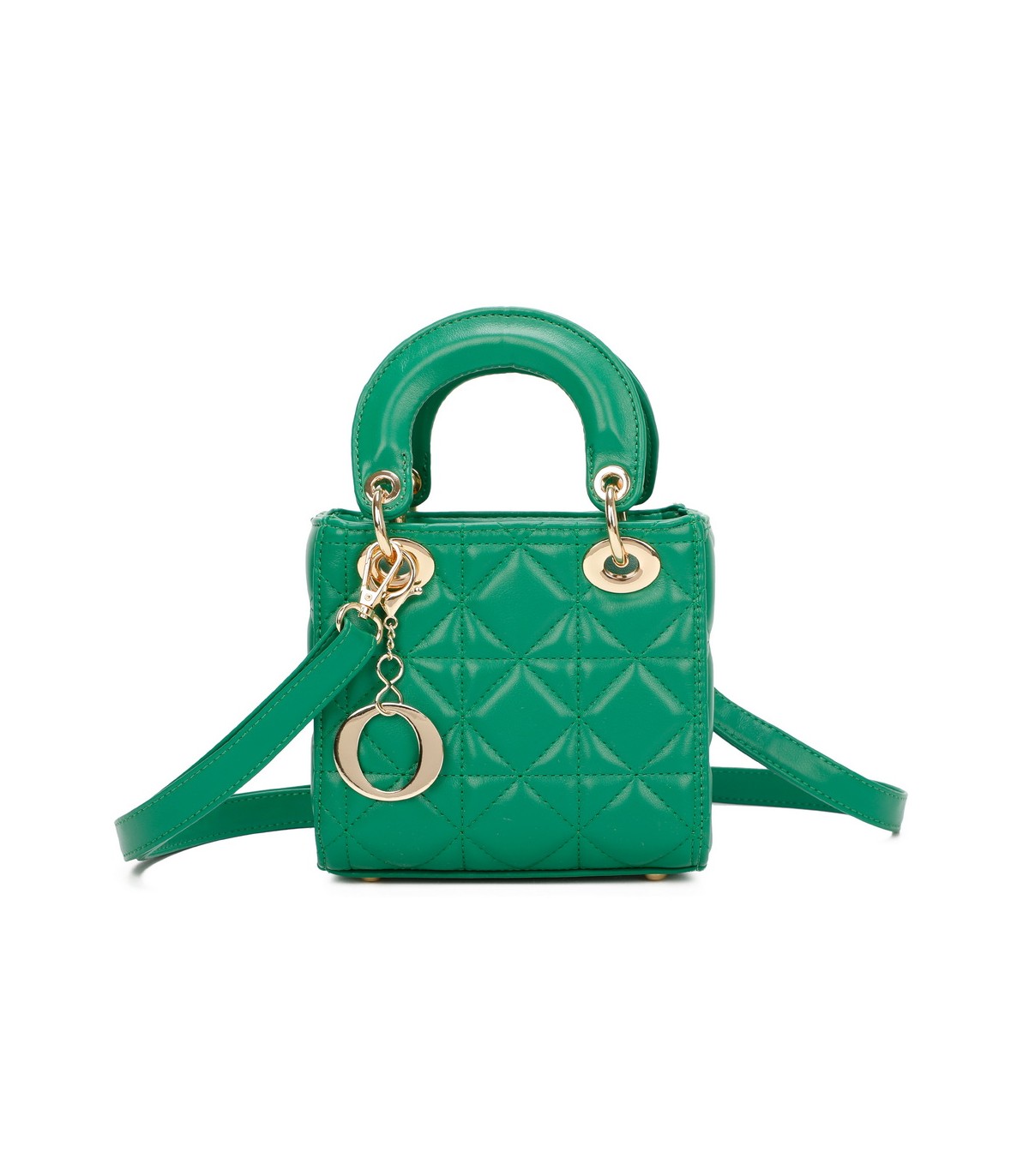 T11494 - Bolso cuadrado con asa grande y colgante O de adorno