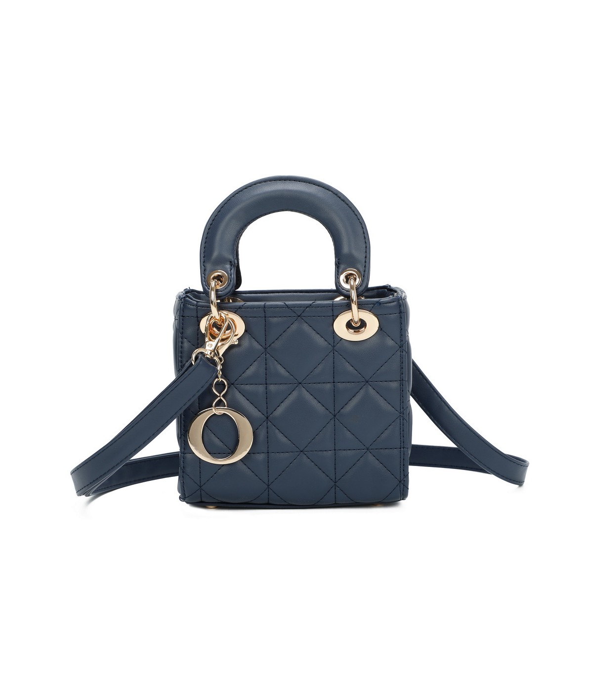T11494 - Bolso cuadrado con asa grande y colgante O de adorno