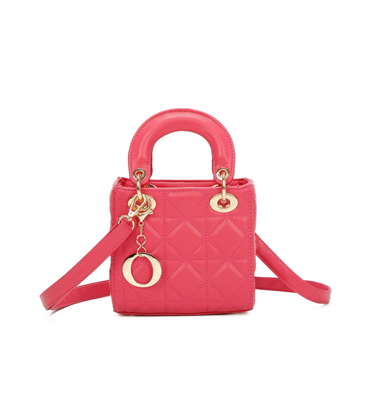 T11494 - Bolso cuadrado con asa grande y colgante O de adorno