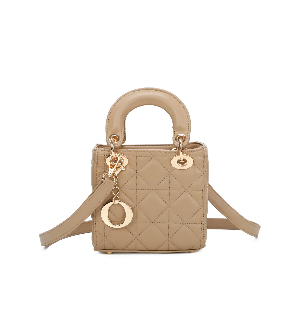 T11494 - Bolso cuadrado con asa grande y colgante O de adorno