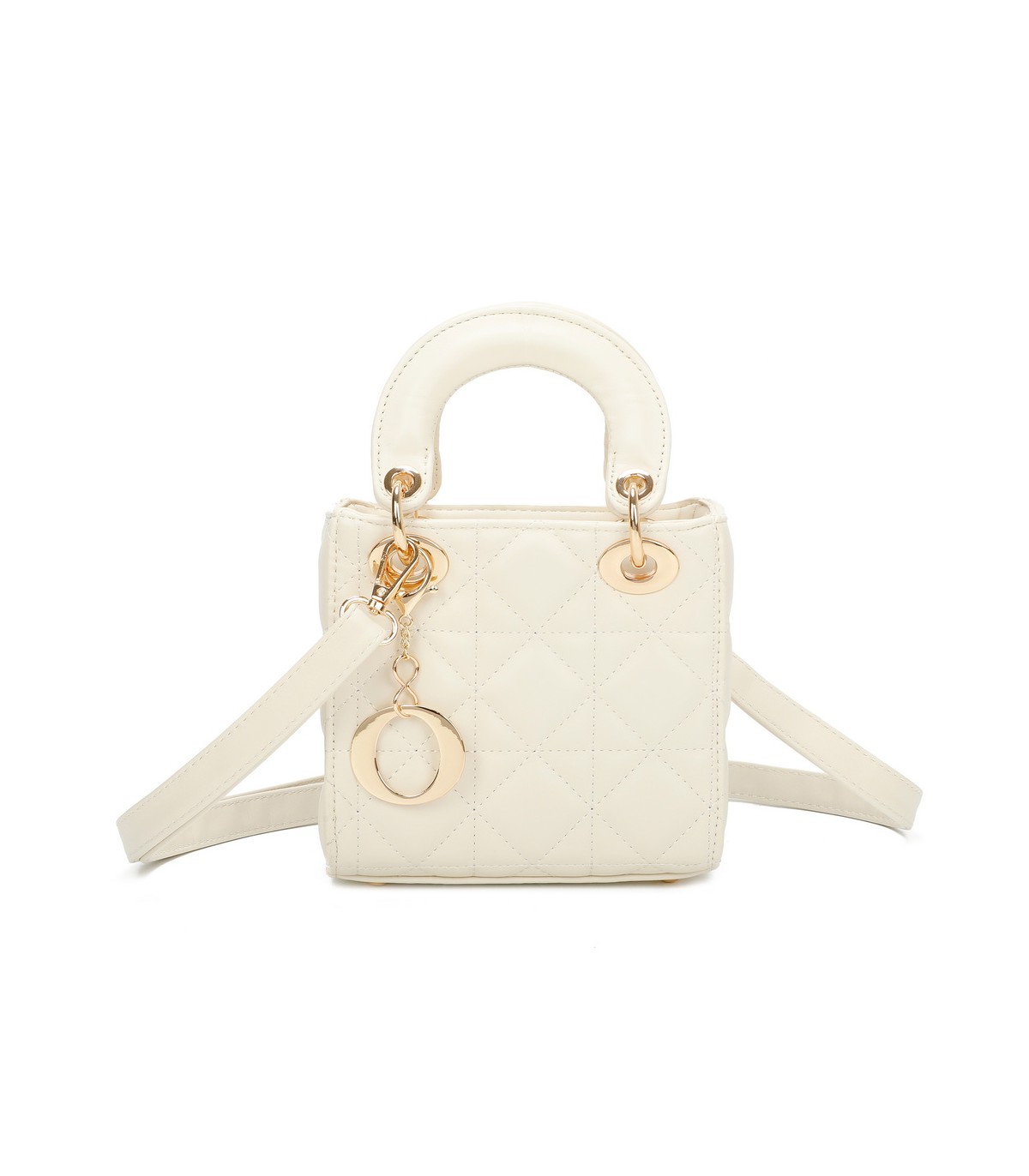 T11494 - Bolso cuadrado con asa grande y colgante O de adorno
