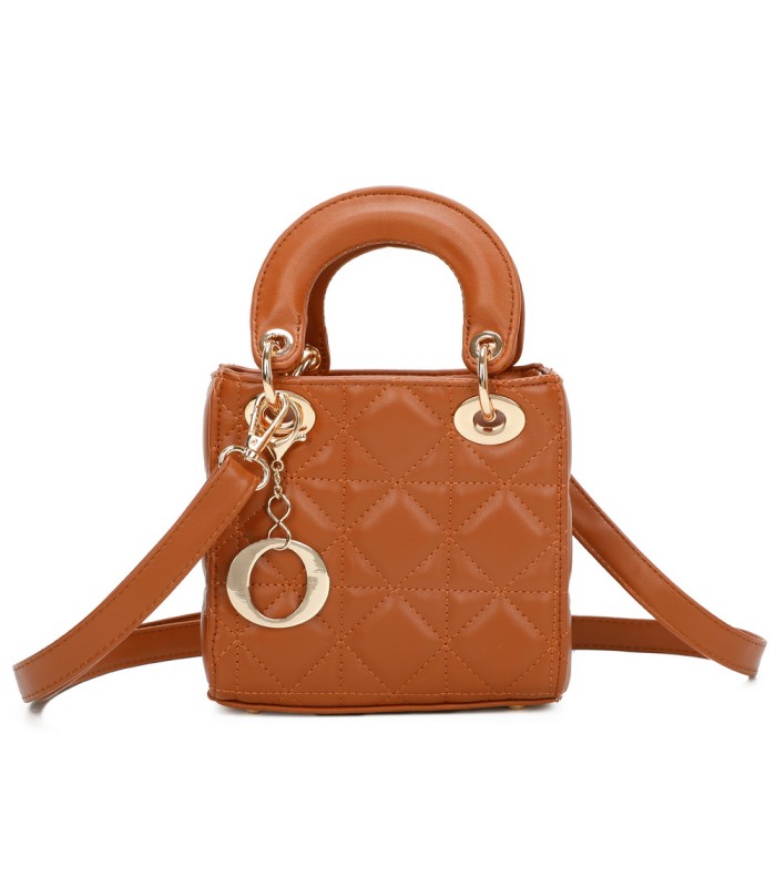 T11494 - Bolso cuadrado con asa grande y colgante O de adorno