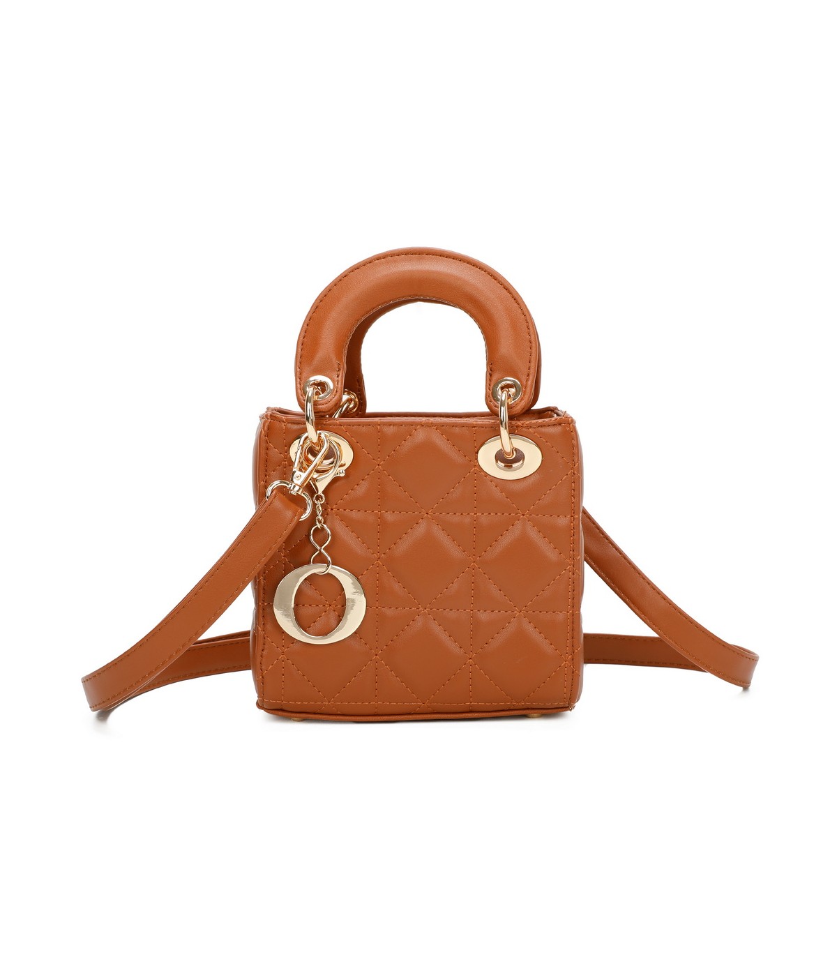 T11494 - Bolso cuadrado con asa grande y colgante O de adorno