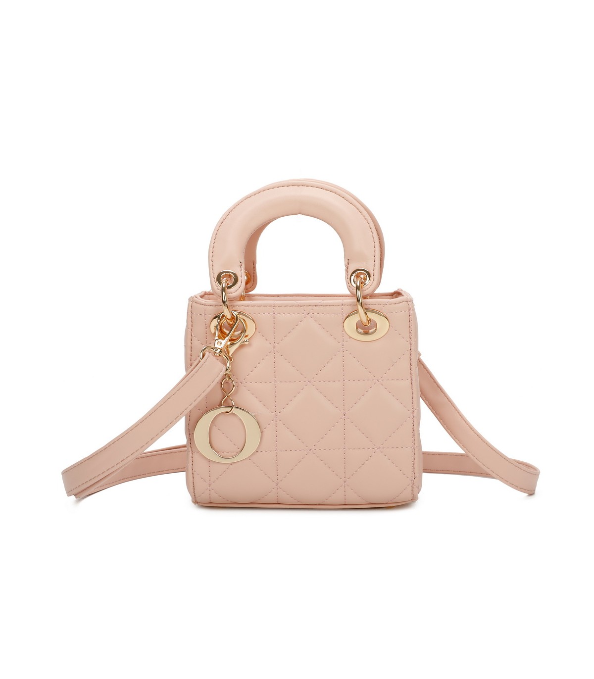 T11494 - Bolso cuadrado con asa grande y colgante O de adorno