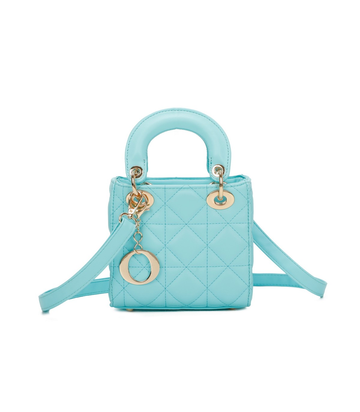 T11494 - Bolso cuadrado con asa grande y colgante O de adorno
