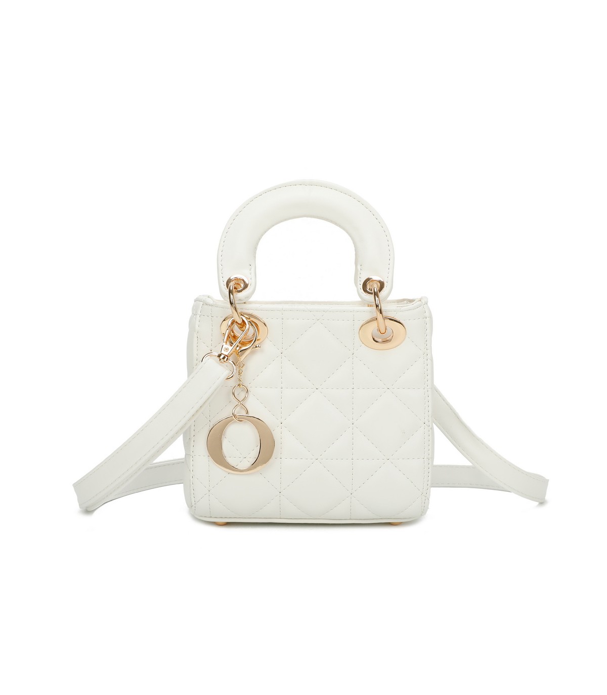 T11494 - Bolso cuadrado con asa grande y colgante O de adorno