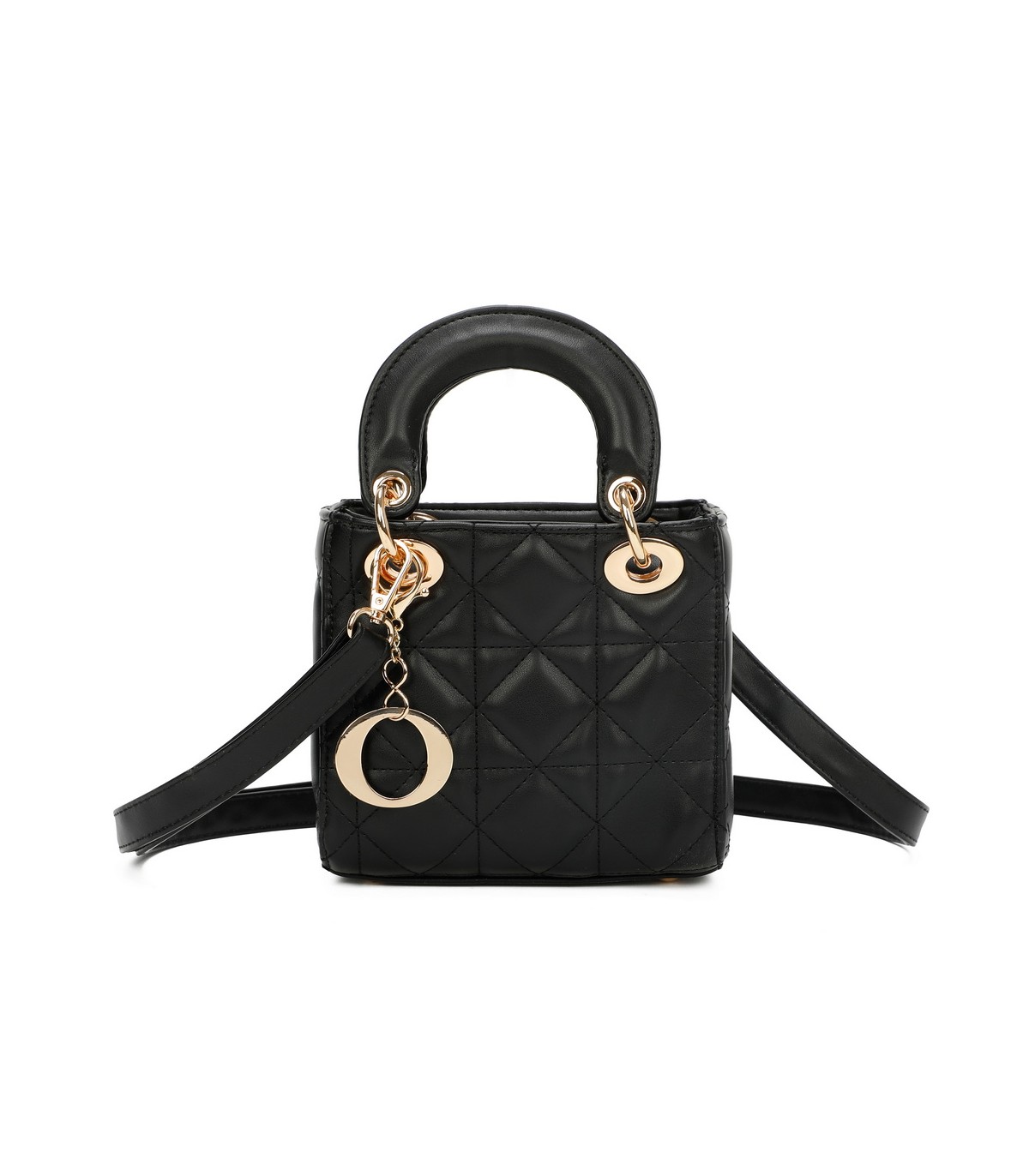 T11494 - Bolso cuadrado con asa grande y colgante O de adorno