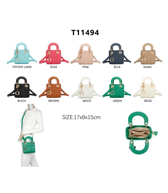 T11494 - Bolso cuadrado con asa grande y colgante O de adorno