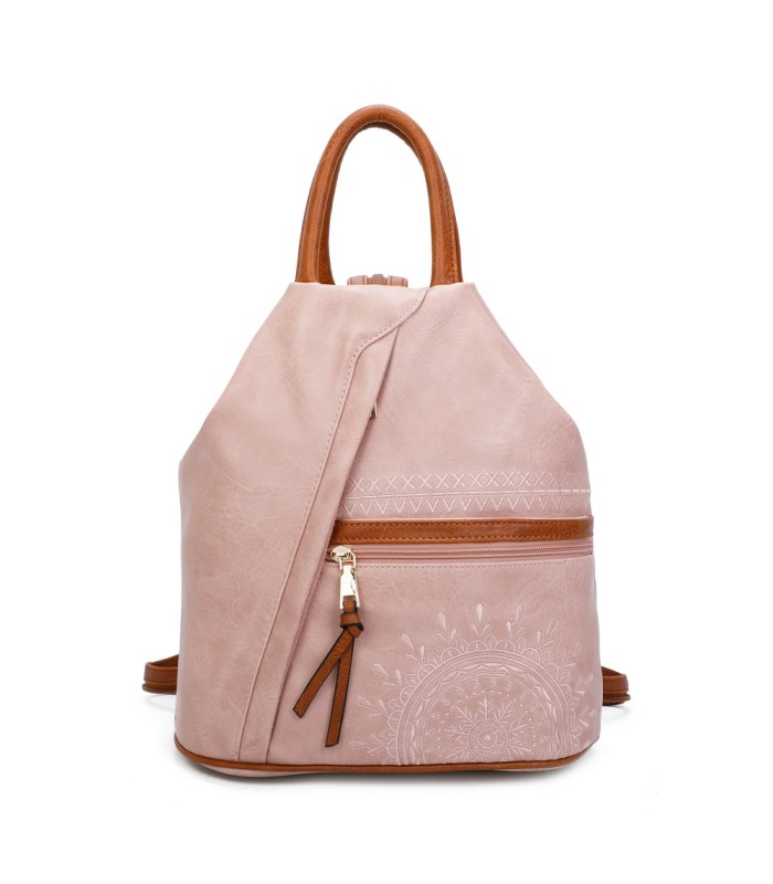 T11149 - Mochila con cremallera frontal y bordado de mandala