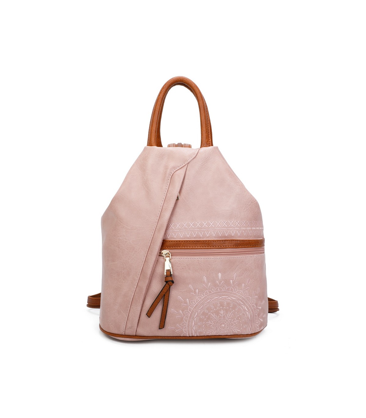 T11149 - Mochila con cremallera frontal y bordado de mandala