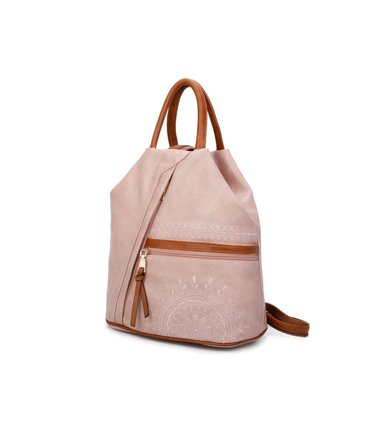 T11149 - Mochila con cremallera frontal y bordado de mandala